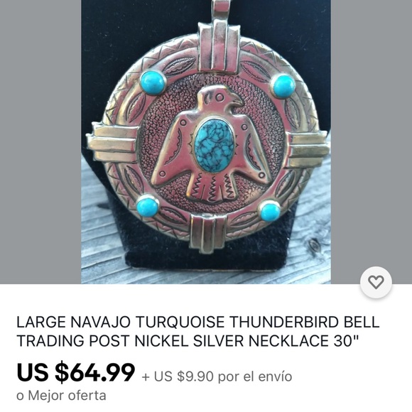 NAVAJO TURQUOISE THUNDERBIRD BELL NICKEL SILVER - Picture 10 of 10